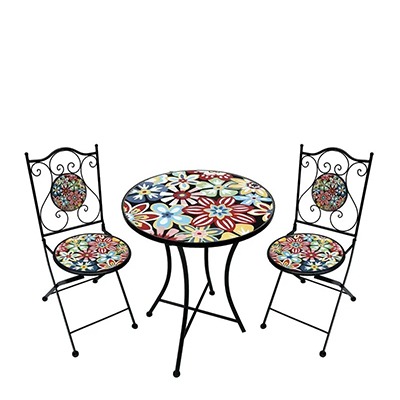 Set tavolo giardino fiori con 2 sedie